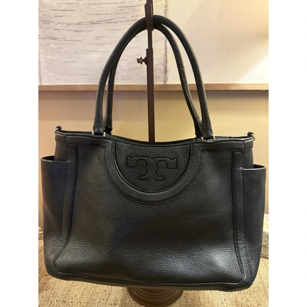 Tory Burch Serif T Black Satchel‎ Bag Rare Bag Triple Compartment Tote 525$